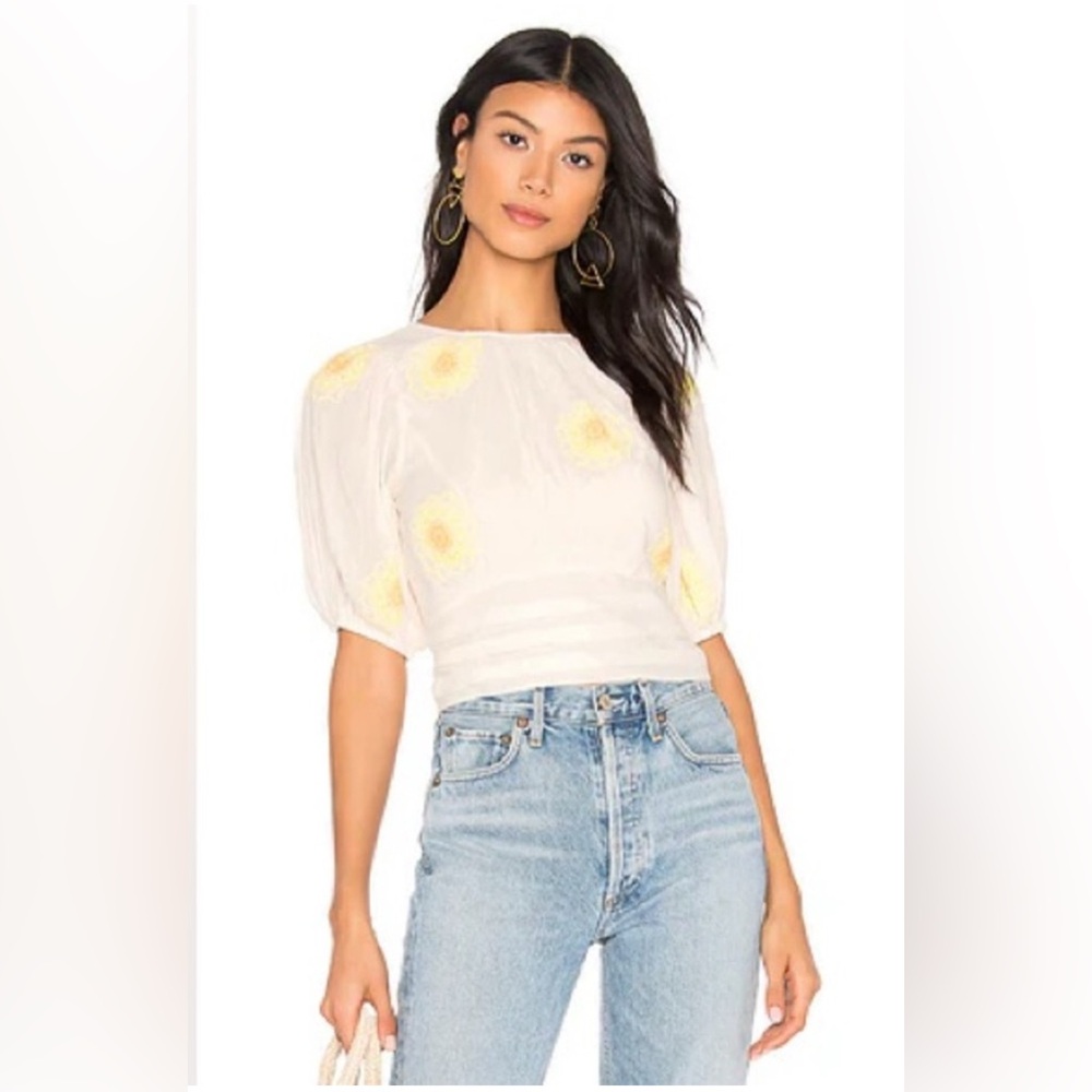Free People My Girl Ivory Combo Blouse Sunflowers, Medium